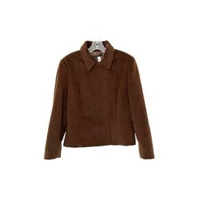 Peruvian Connection Brown Preppy Basic Classic Alpaca Wool Bomber Jacket Size 12